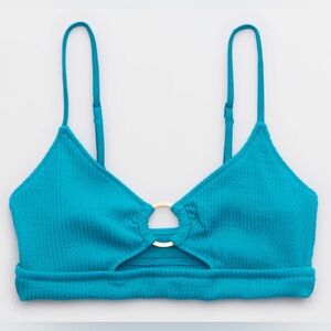 NWT Aerie Crinkle Scoop Cutout Bikini Top in Coquillo Blue - Size L